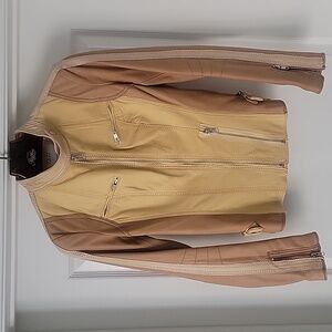 CHINe Belgian Design Women's Beige and Brown Leather Jacket